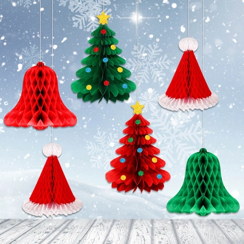 Decorazioni Appese In Carta A Nido Ape 3D Di Natale Per Albero Campana Cappello Ornamento Casa Festa Capodanno