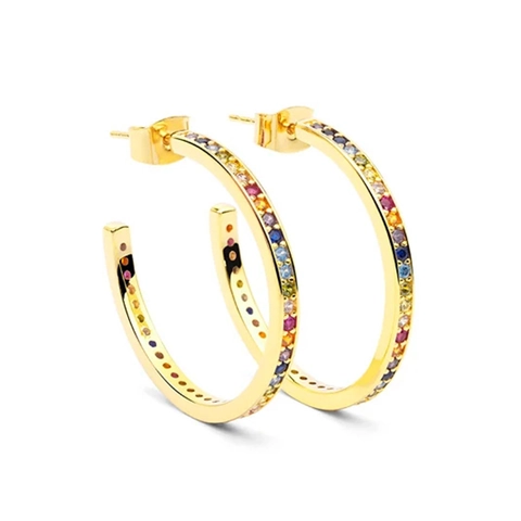 Orecchini A Cerchio A Forma Di C Con Zirconi Arcobaleno E Perno In Argento 925 Gioielli Geometrici In Rame Da Donna