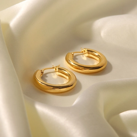 Französisch Minimalistisch Fett Vergoldet Edelstahl Klobige Creolen Hochglanzpoliert Geometrischer Kreis Schmuck Für Damen