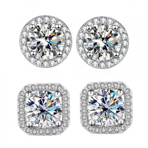 Luxury Zinc Alloy Geometric Rhinestone Stud Earrings Necklace With 925 Sterling Silver Post Square Heart Flower Jewelry