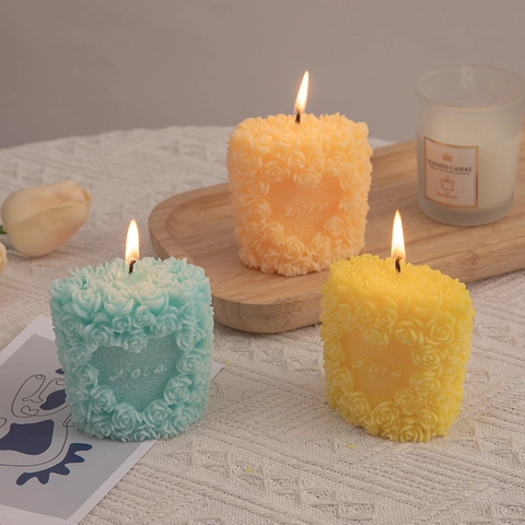 Scented Candle Rose Flower Ball Heart Embossed Soybean Wax Fragrance Home Decor Wedding Birthday Gift Macaron Color