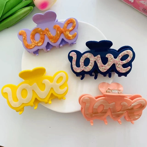 Contrast Color Acetate Hair Claw Clip Heart Wave Love Letter Hair Accessory For Women Girls Dopamine Style Large Hair Grip