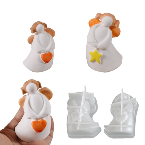 Stampo In Silicone Angelo Ragazza 3D Forma Cuore Stella Per DIY Gesso Resina Epossidica Pasticceria Torta Decorazione Artigianato