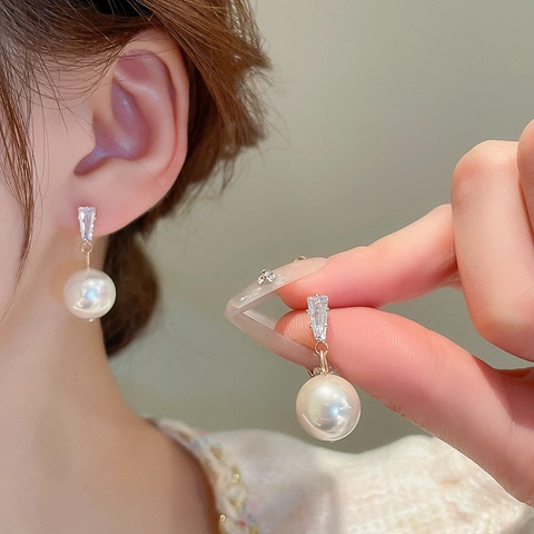 Elegant Artificial Pearl Drop Earrings With Zircon Alloy Jewelry For Women With 925 Sterling Silver Earring Post