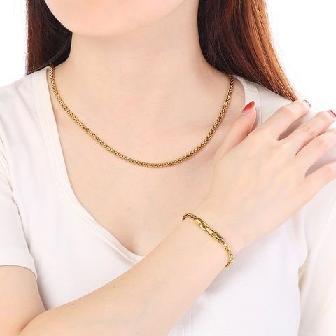 Collier Et Bracelet En Acier Inoxydable Chaîne De Blé Fermoir Rotatif Bijoux De Mode Hip Hop Pour Hommes Et Femmes
