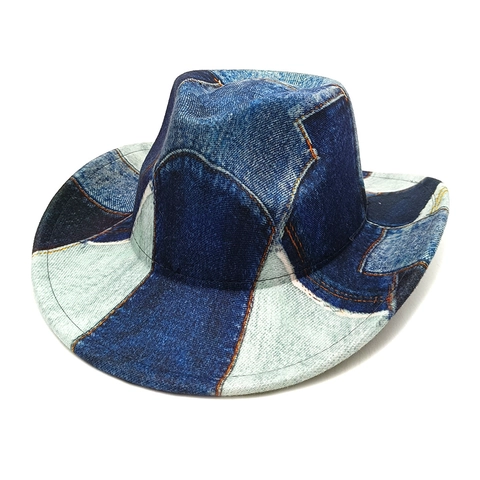 Cappello Da Cowboy Occidentale Retro Patchwork Denim Fedora A Tesa Larga Per Uomini Donne Protezione Solare Stile Vintage