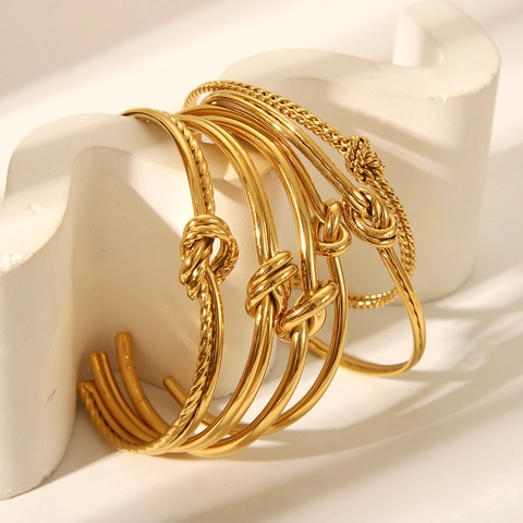 Brazalete Abierto Con Nudo Acero Inoxidable Impermeable Hipoalergénico Chapado En Oro Joyería Geométrica Mujeres