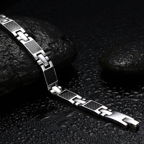 Pulsera de Acero de Titanio con Terapia Magnética y Fibra de Carbono para Hombre Mujer Moda Geométrica Joyería de Salud