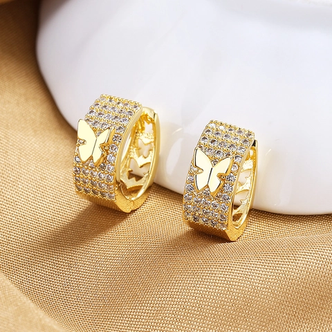 Pendientes Huggie De Mariposa Cobre Zirconia Hueco Pavé Moda Luz Lujo Ins Estilo Para Mujeres Joyería Chic