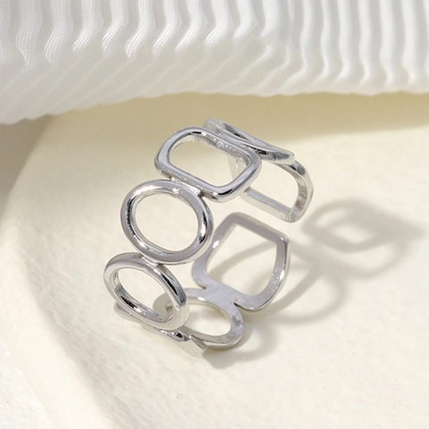 Geometric Hollow Adjustable Open Ring Stainless Steel Minimalist Gold Silver Color Chic Jewelry For Women