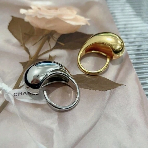 Anillo De Gota De Agua Grueso Cobre Pulido Espejo Geométrico Ajustable Banda Abierta Para Mujeres Joyería Statement Regalo