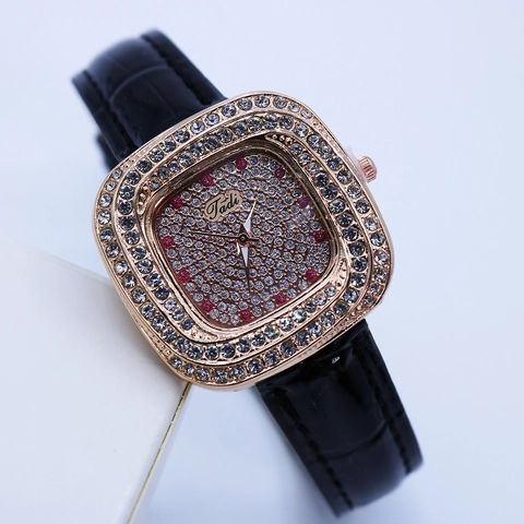Damen Quarz Uhr Quadratisch Legierung Gehäuse Full Rhinestone Zifferblatt Krokodil Muster PU Lederband Mode Analog Armbanduhr