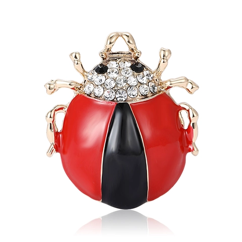 Alloy Ladybug Enamel Brooch Rhinestone Fashion Creative Insect Lapel Pin Suit Coat Women Men Animal Jewelry Accessory