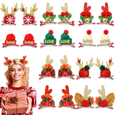 Barrettes à Cheveux en Bois de Renne de Noël Avec Cloches Paillettes Feutre Barrettes de Renne Accessoires de Cheveux de Fête de Noël Pour Enfants Filles