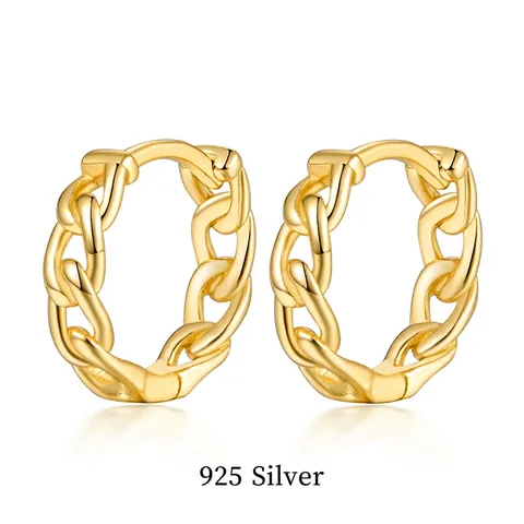 925 Sterling Silver Curb Chain Hoop Earrings For Women Minimalist Geometric Retro INS Style High Quality Gold Silver Ear Jewelry