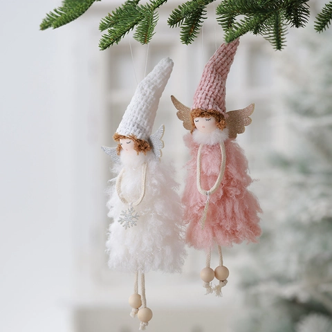 Christmas Angel Snowman Ornaments Plush Fabric Hanging Pendants For Christmas Tree Decorations Cute Nordic Style Doll Decor