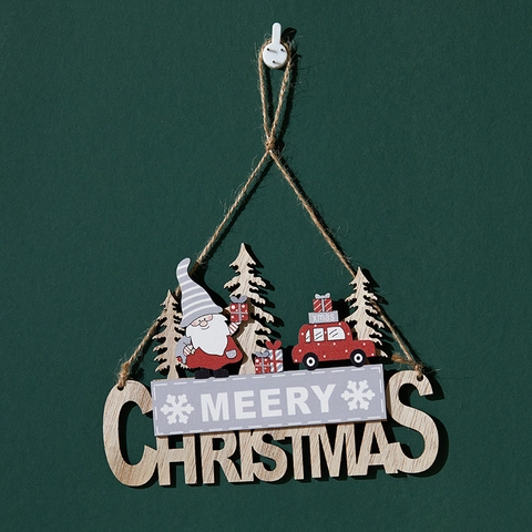 Christmas Wooden Hanging Signs Santa Claus Gnome Xmas Letter Plaque Festive Home Wall Door Decor Ornaments