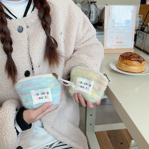 Mini Neceser De Peluche Bolsa De Almacenamiento Portátil Para Pintalabios Monedero Con Cremallera Para Mujeres Lindo