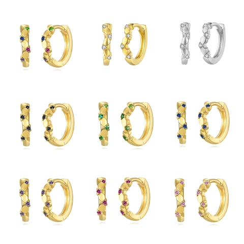 Orecchini A Cerchio Huggie Geometrici Con 925 Sterling Silver Earring Post Micro Pavé Di Zircone Colorato Gioielli In Rame