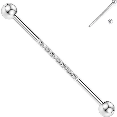 Punk Stainless Steel Industrial Barbell Earring With Rhinestone Geometric Long Bar Ear Bone Piercing Jewelry For Men Women