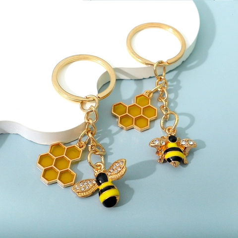 Portachiavi Ape E Favo Per Donna Oro Lega Di Zinco Strass Smalto Pendente Esagonale Pendaglio Borsa Gioielli Regalo
