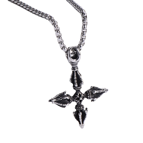 Collar Con Colgante De Cruz De Vajra En Acero Inoxidable 316 Vintage Estilo Gótico Punk Joyería Grabada Para Hombres