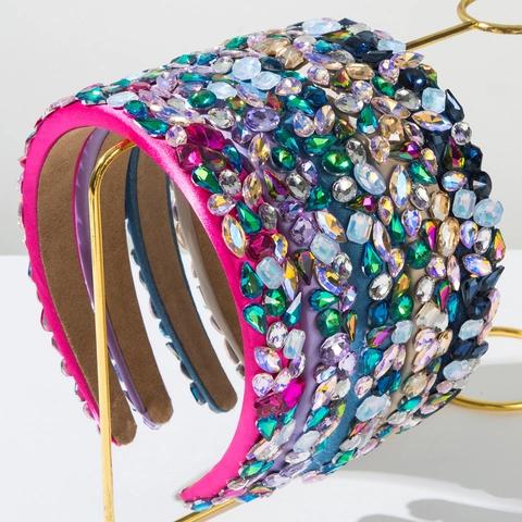 Baroque Colorful Rhinestone Sponge Headband Luxury Crystal Padded Hairband Wide Fashion Hair Accessories For Women Party