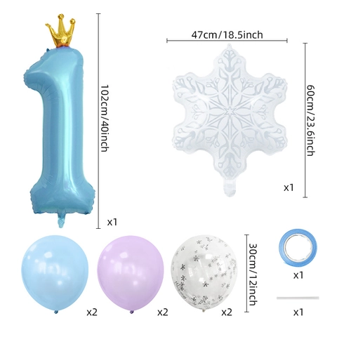 Décoration Ballon Flocon De Neige Aluminium Latex Couronne Numéro Pour Fête Anniversaire Thème Hiver Enfants