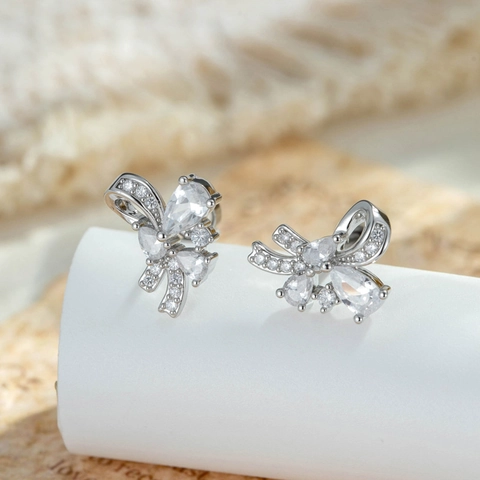 Bowknot Ear Cartilage Stud Copper Inlaid Zircon Titanium Steel Post Screw Back Piercing Earring Jewelry For Women