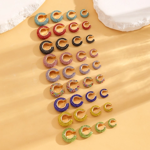 Fashion Copper Zirconia Ear Cuffs Multicolor U-Shape Non-Piercing Clip Earrings Set Lightweight Luxury Geometric Jewelry For Women