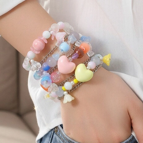 Pulsera De Corazón De Doble Capa Dulce De Moda Para Mujer Aleación Diamantes De Imitación Cuentas Trasparentes Ajustable Joyería