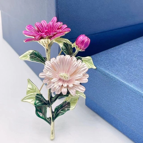 Spilla A Fiore Elegante Lega Smalto Rosa Girasole Margherita Con Strass Spilla Gioielli Per Donna