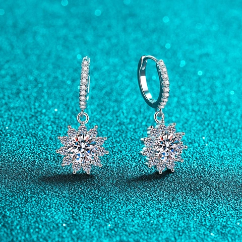 Orecchini a Bottone in Argento Sterling S925 Con Moissanite Zirconia Girasole per Donna Orecchini a Cerchio Design Fiocco di Neve