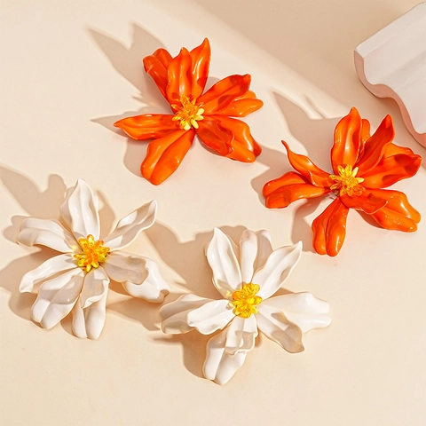 Exaggerated Flower Petal Earrings Acrylic Glass Beads With 925 Sterling Silver Earring Post Large Vacation Style Women