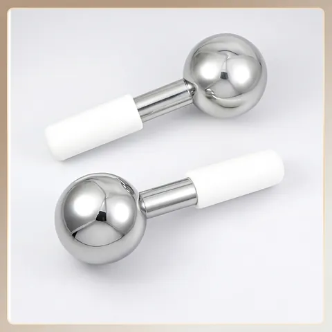 Stainless Steel Facial Ice Globe Massager 304 Metal Cooling Ball For Face Neck Depuffing Skin Care With Silicone Handle