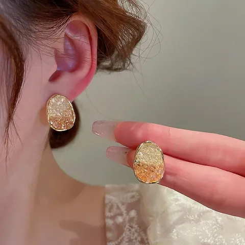Geometric Crystal Stud Earrings With Silver Earring Post Oval Square Retro French Style Elegant Jewelry For Women