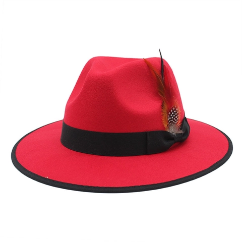 Vintage Fedora Hat Felt With Feather Ribbon Bow Contrast Trim Wide Brim Jazz Cap British Style Men Women