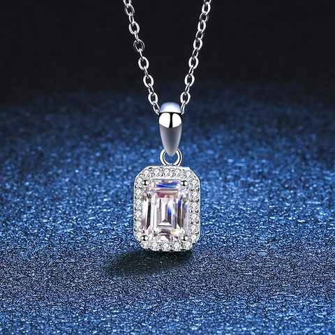 Luxury Moissanite Pendant Necklace 925 Sterling Silver Emerald Radiant Cut D Color Moissanite Necklace For Women Jewelry Gift