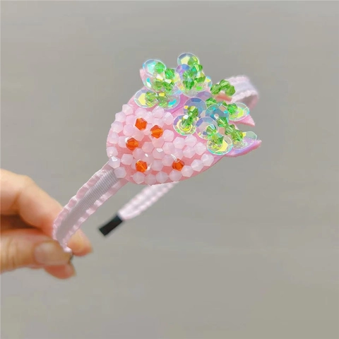 Fruit Strawberry Cherry Handmade Beaded Hair Clips Headbands Faux Artificial Pearl Rhinestone Sweet Korean Style For Girls Kids