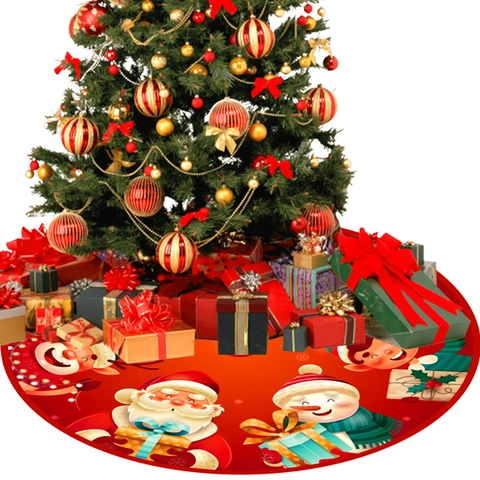 Jupe De Sapin De Noël Ronde Polyester Motif Carreaux Père Noël Flocons De Neige Décoration Fête Maison Couverture Base