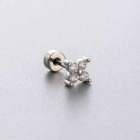 Flower Stud Earrings Titanium Steel Zircon Opal Inlay Screw Back Small Cartilage Piercing Jewelry For Women