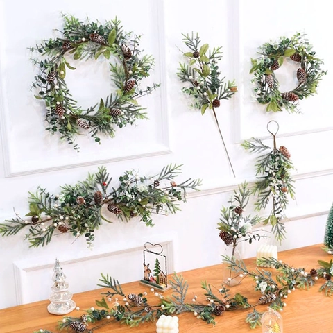 Artificial Christmas Wreath Garland With Pine Cones White Berries Eucalyptus Leaves Pine Needles Holiday Wall Door Decor