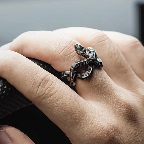 Snake Ring Vintage Alloy Adjustable Opening Dark Punk Gothic 3D Scale Jewelry For Men Women