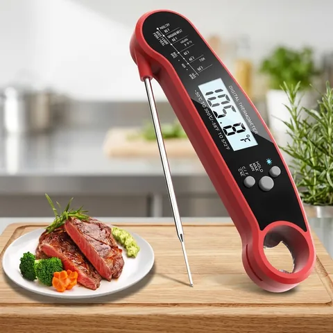 Termómetro Digital De Carne Plegable Lectura Instantánea Sonda De Acero Inoxidable LCD Retroiluminado Impermeable Magnético Barbacoa