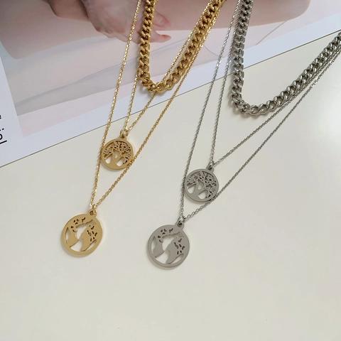 Collana Multi Strato In Acciaio Inossidabile Con Ciondoli Albero Della Vita E Mappa Del Mondo Gioielli Per Donna