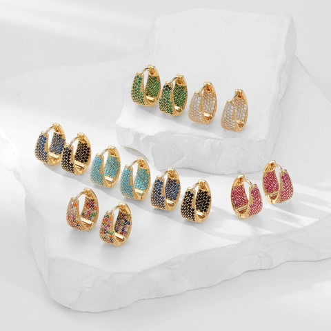 Huggie Hoop Earrings Geometric Triangle Copper Colorful Zircon Gold Plated Luxury Fashion Jewelry For Women