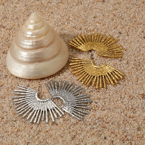 Orecchini A Ventaglio In Acciaio Inossidabile Per Donna Texture Martellata Irregolare Esagerata Linea Radiante Chic