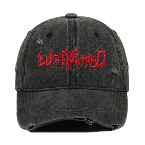 Baseball Cap Washed Cotton Distressed Bestickt Gothic Buchstabe Lost My Head Streetwear Verstellbar Sonnenhut Unisex