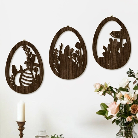 Targhe Appese In Legno Cavo Coniglio Di Pasqua Uovo Taglio Laser Decorazione Murale Per La Casa Ornamento Festivo Pendente