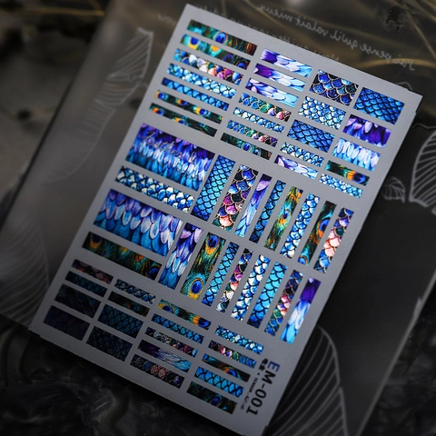Autocollants Ongles Métalliques Motif Plumes De Paon Écailles De Poisson Adhésifs Holographiques Décor De Manucure Decals